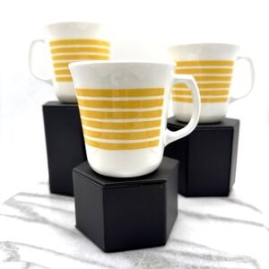 Corning Ware USA Pyroceram 3 Mug Set Yellow Stripe Retro Coffee Tea Cups Vintage